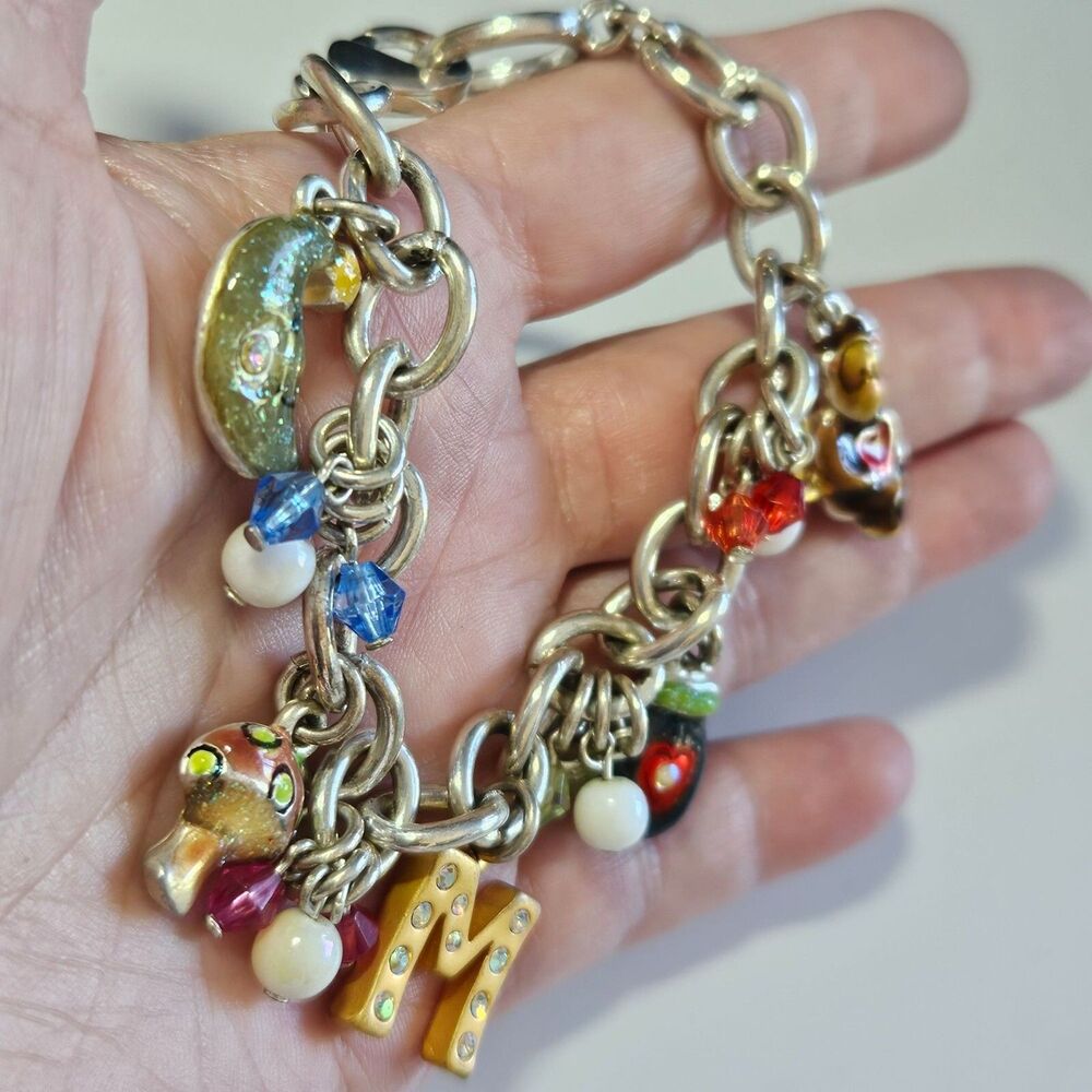 AJMC Silver Tone Colorful Charm Bracelet 7"